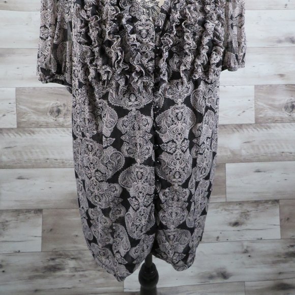 I-N-C* Women's Short Sleeve Low‎ V-Neck Button Down Ruffled Blouse~ Size 1X - Picture 10 of 13